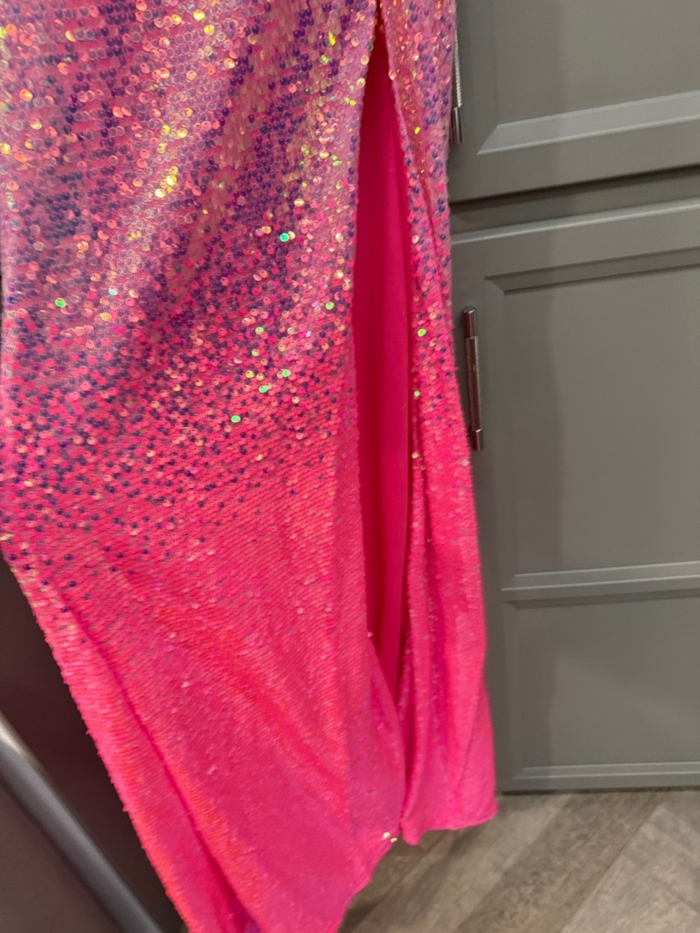 Sparkling Pink Sequin Strapless Gown - Picture 3 of 5